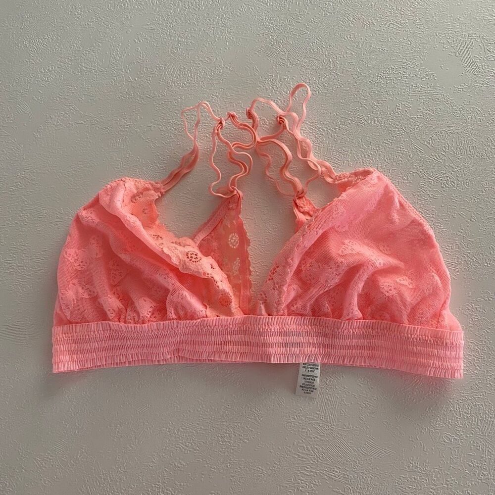Aerie Pink Lace Bralette Size Small Sheer Floral Stretch Bra Top